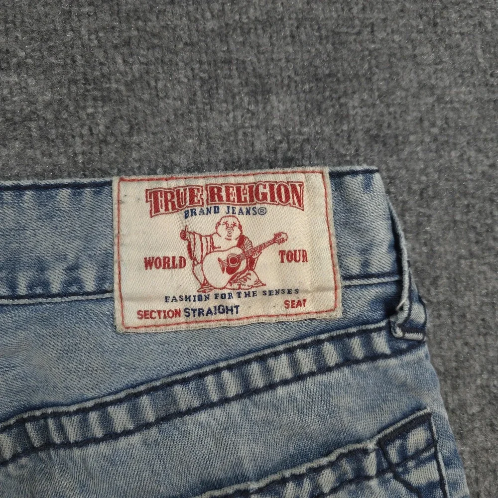 True Religion Jeans Mens 30x33 Light Wash Denim Ricky Straight Logo Casual Prep